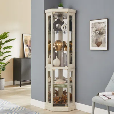 Streamdale Furniture Streamdale Lighted Corner Curio Cabinet For Display And Storage