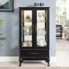 Streamdale Furniture Streamdale Lighted Curio Cabinet With Glass Doors, Led Lights, Black Finish