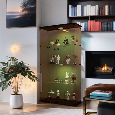 Streamdale Furniture Streamdale Lighted Glass Cabinet Display With Shelves, Brown