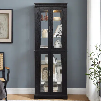 Streamdale Furniture Streamdale Lighted Glass Curio Cabinet - Black