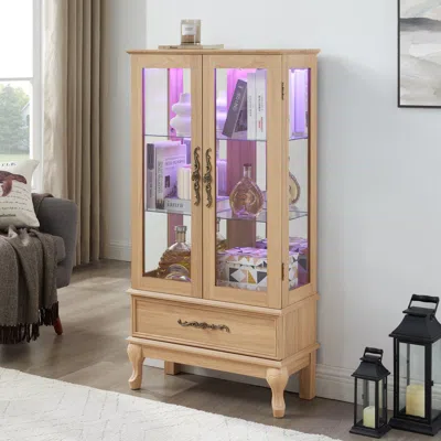 Streamdale Furniture Streamdale Lighted Glass Curio Cabinet - Light Oak