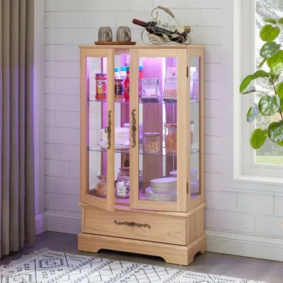 Streamdale Furniture Streamdale Lighted Glass Curio Cabinet - Light Oak Finish