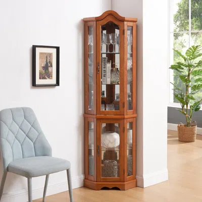 Streamdale Furniture Streamdale Lighted Glass Curio Cabinet With Crown Corner