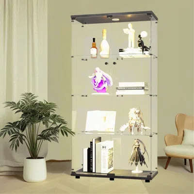 Streamdale Furniture Streamdale Lighted Glass Display Cabinet With Shelves, Black