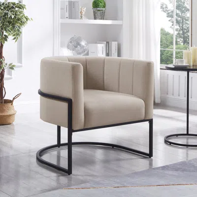 Streamdale Furniture Streamdale Linen Accent Chair - Mid-century Modern, Black Metal