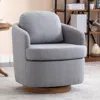 Streamdale Furniture Streamdale Linen Fabric Swivel Accent Chair With Soild Wood Round Brown Base