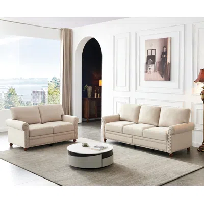 Streamdale Furniture Streamdale Linen Fabric Upholstered With Storage Sofa 2+3 Sectional In Neutral