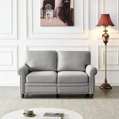 Streamdale Furniture Streamdale Linen Fabric Upholstery With Storage Loveseat (grey) In Gray