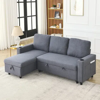Streamdale Furniture Streamdale Linen L-shaped Reversible Sofa Bed For Tight Spaces In Gray