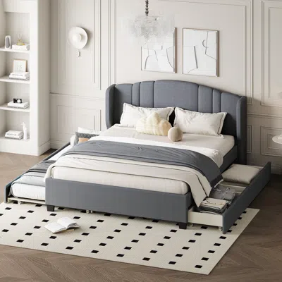 Streamdale Furniture Streamdale Linen Queen Platform Bed With Trundle & Drawers