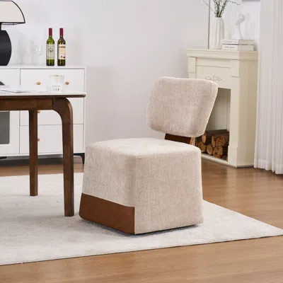 Streamdale Furniture Streamdale Linen Upholstered Armless Dining Chair With Casters,beige In Neutral