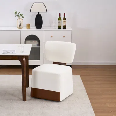Streamdale Furniture Streamdale Linen Upholstered Armless Dining Chair With Casters,ivory In White