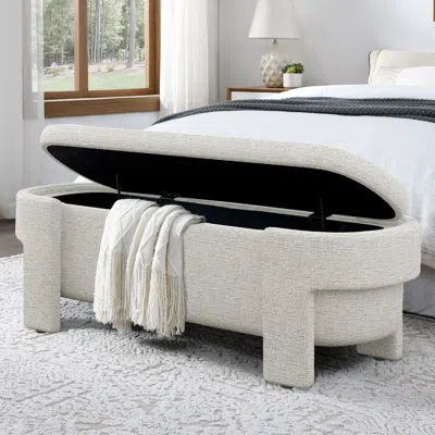 Streamdale Furniture Streamdale Linen Upholstered Storage Bench - Beige Stripe