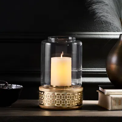 Streamdale Furniture Streamdale Lippert Boho Handcrafted Mango Wood Candle Holder With Hurricane Glass