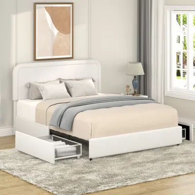 Streamdale Furniture Streamdale Liv Upholstered Platform Bed, Queen Ivory Boucle