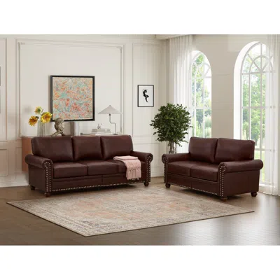 Streamdale Furniture Streamdale Living Room Sofa With Storage Sofa 2+3 Sectional Burgundy Faux Leather In Brown