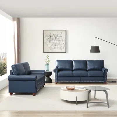 Streamdale Furniture Streamdale Living Room Sofa With Storage Sofa 2+3 Sectional Navy Blue Faux Leather