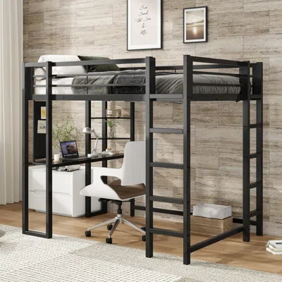 Streamdale Furniture Streamdale Loft Bed With Desk, Full Size Metal Loft Bed Frame, Black