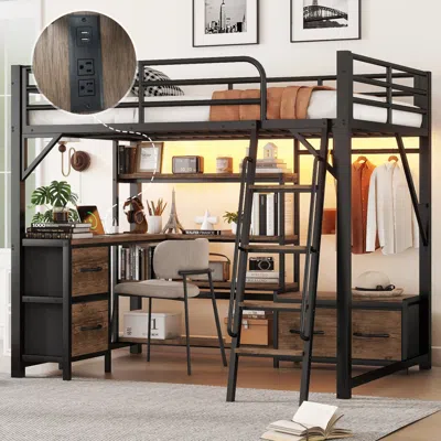 Streamdale Furniture Streamdale Loft Bed With Desk, Light, Storage, Wardrobe & Drawers
