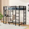 Streamdale Furniture Streamdale Loft Bed With Desk, Metal Twin Size Loft Bed Frame, Black Bedroom Bed Frame