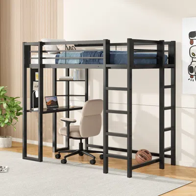 Streamdale Furniture Streamdale Loft Bed With Desk, Metal Twin Size Loft Bed Frame, Black Bedroom Bed Frame