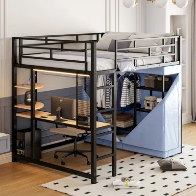 Streamdale Furniture Streamdale Loft Bed With Desk, Shelves, Outlet, Light, Wardrobe