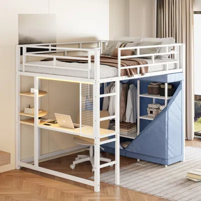 Streamdale Furniture Streamdale Loft Bed With Desk, Shelves, Outlet, Light, Wardrobe