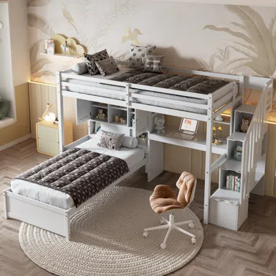 Streamdale Furniture Streamdale Loft Bed With Desk, Staircase, And Storage, White