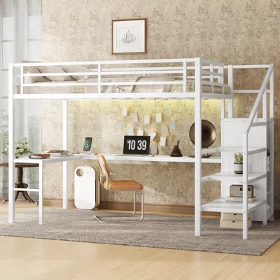 Streamdale Furniture Streamdale Loft Bed With Desk, Wardrobe, Shelf & Led - White