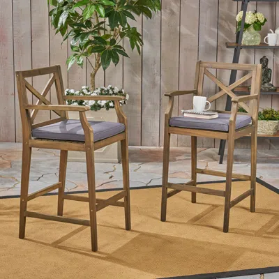 Streamdale Furniture Streamdale Logan Acacia Barstools, Set Of 2