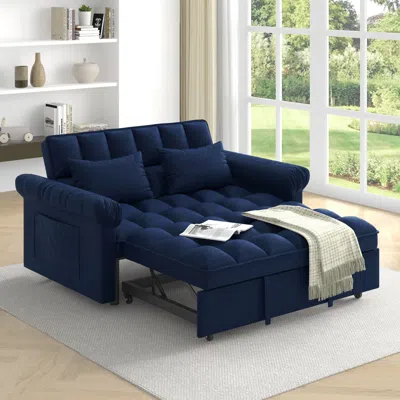 Streamdale Furniture Streamdale Loveseats Sofa Bed With Pull-out Bed,adjsutable Back-blue