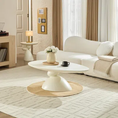 Streamdale Furniture Streamdale Lucky Stone Oval Coffee Table, Modern Minimalist Fiberglass Center Table
