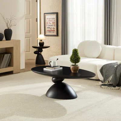Streamdale Furniture Streamdale Lucky Stone Oval Coffee Table, Modern Minimalist Fiberglass Center Table, Black