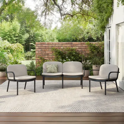 Streamdale Furniture Streamdale Luna Patio Chat Set - Black/beige (2 Chairs & Loveseat) In Gray