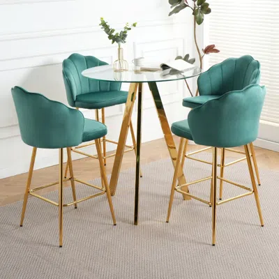 Streamdale Furniture Streamdale Luxe Velvet Bar Chairs (set Of 5) With Gold Metal Legs