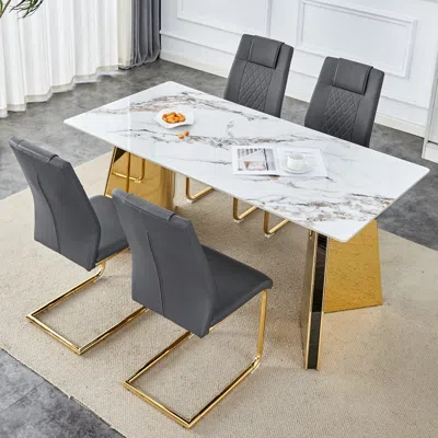 Streamdale Furniture Streamdale Luxurious 63" Table & 4 Chairs With Gold Legs