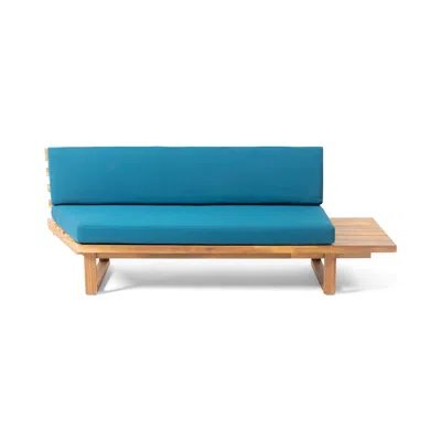 Streamdale Furniture Streamdale Luxurious Acacia Wood Two-seater Sofa With Water-resistant Teal Cushions