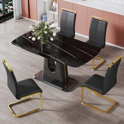 Streamdale Furniture Streamdale Luxurious Black Marble Table And 4 Chairs