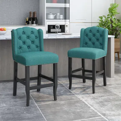Streamdale Furniture Streamdale Luxurious Button-tufted Teal Counter Stools With Wingback Design