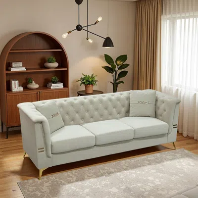 Streamdale Furniture Streamdale Luxurious Faux Sherpa Sofa With Gold Accents & Removable Cushions