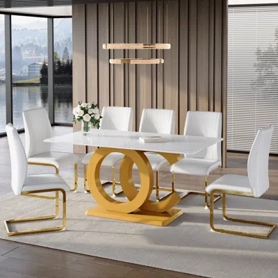 Streamdale Furniture Streamdale Luxurious Glass Dining Set Table And 6 Chairs