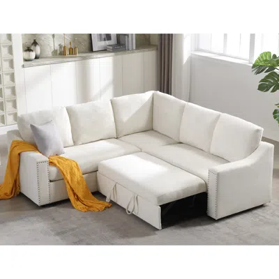 Streamdale Furniture Streamdale Luxurious Multi-function Corner Broaching Sofa With 6 Cushions In White