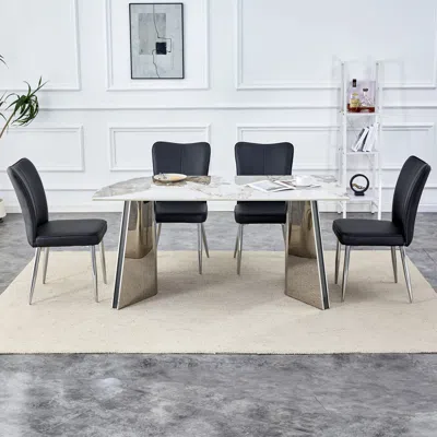 Streamdale Furniture Streamdale Luxurious Pandora Sintered Stone Table & Pu Chairs Set