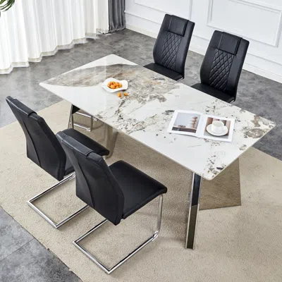Streamdale Furniture Streamdale Luxurious Pandora Sintered Stone Table With Butterfly Legs & Chairs