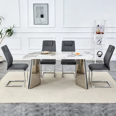 Streamdale Furniture Streamdale Luxurious Pandora Table And 4 Pu Chairs