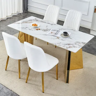 Streamdale Furniture Streamdale Luxurious Sintered Stone Table And Pu Chairs