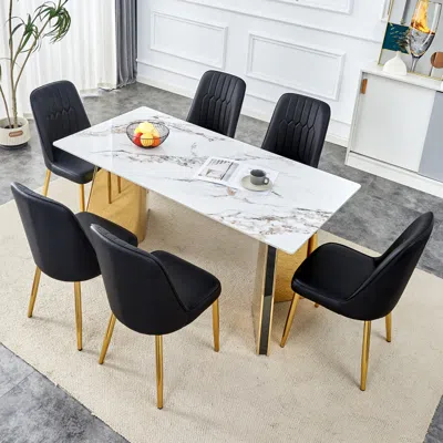 Streamdale Furniture Streamdale Luxurious Sintered Stone Table And Pu Chairs