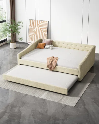 Streamdale Furniture Streamdale Luxurious Tufted Daybed With Pull-out Bed And Durable Frame In Neutral