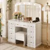 Streamdale Furniture Streamdale Luxurious Vanity Set: Hollywood Lights, 9 Drawers, Stool - White In White