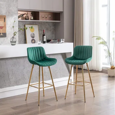 Streamdale Furniture Streamdale Luxurious Velvet Bar Stools (set Of 2) In Green